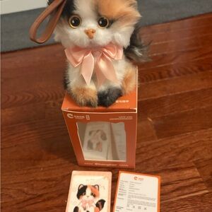 Plush Calico Cat Toy with Pink Bow - Soft Pet Companion